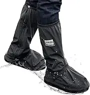 Waterproof Shoe Covers, Reusable & Foldable Rain Boot Shoe Cover with Zipper, Non-Slip, Reflector, Men Women Rain Gear, Black