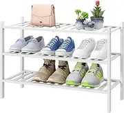 [viewcare] White Shoe Rack, 3-Tier Bamboo Wood Shoe Rack for Closet, Entryway & Hallway, and Stackable Shoe Shelf Storage Organizer for Indoor and Outdoor