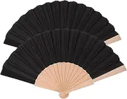 Cabilock Handheld Fabric Folding Fan Wooden Frame 2pcs Hand Fan for Women Party Favor Wedding Decor Bulk