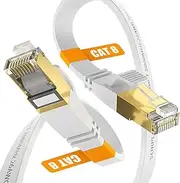 Surplay Cat8 Ethernet Cable 10FT-White-40Gbps-2000Mhz,High Speed Outdoor&Indoor Flat Cord,Gold-Plated RJ45 Double Shielded with Ground Wire & Cable-Tie for PS5/4,Xbox,Router,PC,NAS