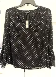Talbots Petites Women's Black Silver Polka Dot Sheer Ruffle Sleeve Blouse Top SP