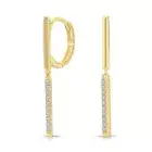 14K Real Solid Yellow Gold Dainty Pave CZ Bar Dangle Drop Huggie Hoop Earrings