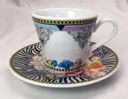 Versace Rosenthal Hot Flowers Demitasse/Espresso Cup & Saucer Set New Excellent