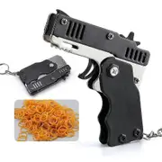 Rubber Band Gun Toys Keychain Mini Metal Folding Rubber Gun With 60 Elastic Rubber Bands For Shooting Game Black