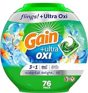 Gain flings Ultra Oxi Laundry Detergent Pacs 3-in-1 HE Compatible, Waterfall Delight Scent, 76 Count