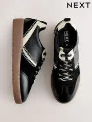 Black Forever Comfort® Leather Chunky Sole Lace-Up Trainers (E92410) | $101
