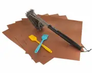Mockins 5 BBQ Grill Mats Set with 2 Basting Brushes, 1 Steel Wire Cleaning Brush