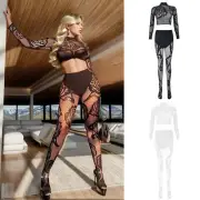 Women's Fashionable Seamless Tights Set With Openwork Mesh And Floral Pattern