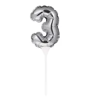Silver Self-Inflating “3” Balloon Cake Topper