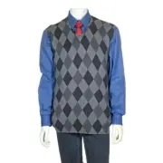 NWT TASSO ELBA Sweater Vest V-Neck Sz. L 100% Cotton Argyle Gray Men's Pullover