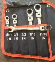 Flex Head Ratcheting Wrench Set 5pc SAE 5/16 to 11/16 CR-V Steel New