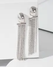 Silver Metal Tassel Drop Earrings
