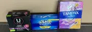 3 Lot Tampax-UbyKotex Reg/Super Tampons Plastic Applicator 38 Total