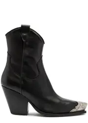 Free People Brayden Leather Cowboy Boots - Black - 4 4