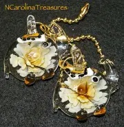 ART GLASS CEILING FAN LIGHT SWITCH PULL YELLOW FLORAL CIRCUS ELEPHANT LARGE PAIR