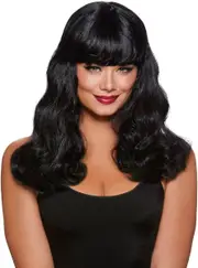 Bettie Page Style Curly Black Pin Up Womens Costume Wig