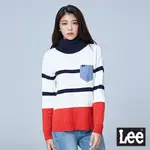 LEE 條紋小口袋長袖高領毛衣 女 白 MODERN LL180408K14