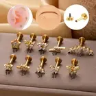 Flat Screw Back Earring Cartilage Tragus In / Ring Labret Crystal Helix Piercing