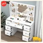 Whtie Dressing Table Vanity Set with LED Mirror Jewellery Organizer and 7 Drawer
