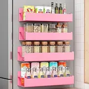 Vetacsion 4 Pack Moveable Fridge Magnetic Spice Racks,Metal Pink