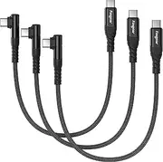 Short USB C to USB C Cable - 3 Pack 30cm 60W USB 2.0 Type C Charger Fast Charging Braided Right Angle Compatible for Galaxy S22 S21 S20 Mac-Book i-Pad Pro/Air/Mini (Black)
