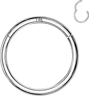 [ALACLO] 14k White Gold Septum Rings Hoop for Women Men, 20G Segment Gold Nose Rings, 7mm Gold Cartilage Hoop for Helix, Rook, Daith, Tragus, Body Piercing Jewelry, 20G-7mm, White Gold, no gemstone