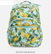 VERA BRADLEY LARGE ESSENTIAL BACKPACK LEMON GROVE QUILTED LAPTOP