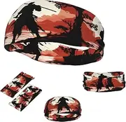 FJWSLCH Samurai Headbands for Women Men Non Slip Workout Sweatbands Adjustable Sports Hair Bands Elastic Head Bands Moisture Wicking Hairband for Running, Cycling, Yoga, Spa