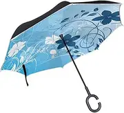 Double Layer Inverted Umbrella Cars Reverse Umbrella Beautiful Blue Flower Floral Windproof UV Proof Travel Outdoor Umbrella