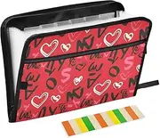 Black Red Valentine's Day Hearts File Folder Expandable 13 Pockets A4 Letter Size File Holder with Zipper Closure File Storage Organizer for Office Supplies