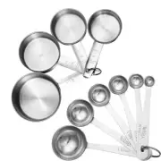 10 Piece Stainless Steel Measuring Spoons & Cups Set -cooking backing Stackable.