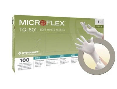 *100-Gloves* MicroFlex Soft White PF Hydrasoft Nitrile Exam X-Large TQ-601-XL