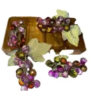 4 NEW Vintage Faceted Acrylic Grape Cluster Red Purple Pink Ombré Sugared Leaves