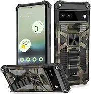 [rojarou] for Google Pixel 6a Case Camouflage [Military Grade Protective] [Drop Tested Cover] [Built-in Kickstand] Heavy Duty Shockproof Sturdy Phone Case for Pixel 6a,Army Green