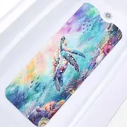 Culudea Purple Sea Turtle Bathtub Shower Mat Colorful Coral Fish Shells Non-Slip Tub Extra Long Bath Floor 40X16 Inch Machine Washable for Bathroom Tub Bath Mat for Toddler and Baby