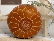 Pouffe Footstool Leather Pouf Moroccan Goat Brown Handmade Bohemian New