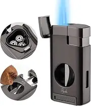PIPITA Torch Lighter 3 Jet Flame Refillable Butane Gas Lighter with Punch Metal Pocket Lighter (Without Gas) (Dark Grey)