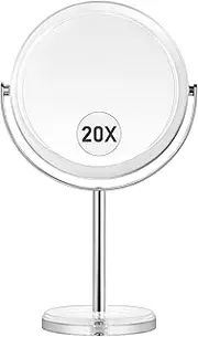MIYADIVA 20X Magnifying makeup mirror, Double Sided 1X & 20X magnifying mirror on stand, Magnifying mirror 20x, Tabletop Magnified Vanity Mirror with 360°Rotation for Bathroom or Bedroom, 32x20cm