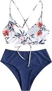[Generic] Womens Swimsuits 3 Piece Flower Piece Sets Split Size Print Swimsuit Plus Bikini Women Two Beachwear Swimwears Tankinis Set Swimwears Tankinis Set Swimsuit Shorts for Women Two Piece