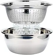 Colander Stainless Steel Colander with Bowl Food Strainer Mixing Bowl Set Nesting Metal Draining Bowl for Salad Vegetable Fruit Rice Pasta Meal Preparing