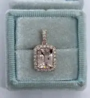 3Ct Emerald Cut Lab Created Peach Morganite Women's Pendant 14k Rose Gold Plated