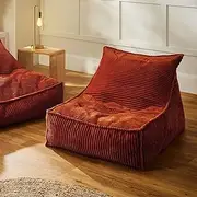 Cadence & Co. Wilde Ribbed Luxe Fleece Beanbag Lounge Cover Super Soft Luxury Soft Touch and an On-Trend Look (Cover Only – Beans Not Included) Size: 80x98x73cm - Rust Red