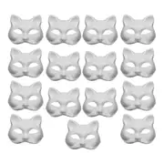15pcs DIY White Paper Cat Masks with Acrylic Paints - Hand-Painted Personalized Masks for Dance Par
