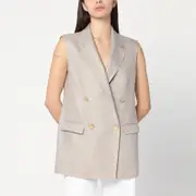 [Tagliatore] Beige double-breasted linen vest 42 IT Brown