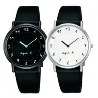 在飛比找蝦皮商城優惠-agnes b.法國時尚簡約LOGO皮腕錶-白/黑33mm 