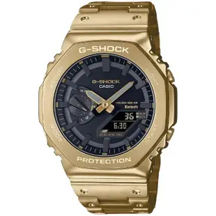 【CASIO 卡西歐】G-SHOCK 太陽能藍牙 金屬八角農家橡樹雙顯錶 母親節 禮物(GM-B2100GD-9A)