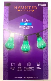 Haunted Living 7ft LED 10ct 3" Green Bulbs Halloween Light String Battery Timer