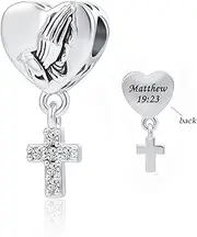 [OutstandLong] Praying Hands Charms Faith Christian Bible Love Prayer Cross Heart Charm Bead for Pandora Bracelets, Metal, base