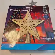 Christmas Tree Topper Gold Glitter Star With White Snowflake Projector