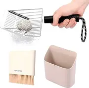 Cat Litter Scooper Kit Stainless Steel Cat Litter Scoop with Small Broom and Dustpan Versatile for Reptile Terrarium Sand Waste Clean(Black,Bars)